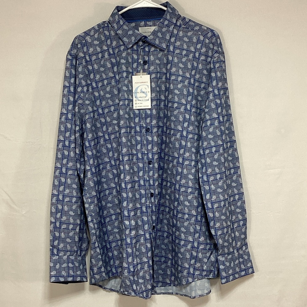 Nwt Construct Blue And White Patterned Button-Up … - image 1